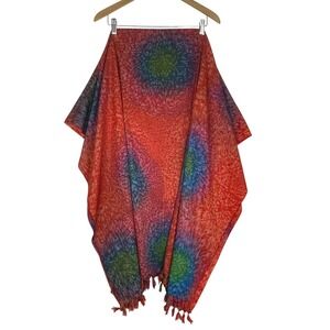 Rima One Size Red Blue Green Sunburst Tie Dye Wrap Skirt Sarong Tassel Hem 70x43